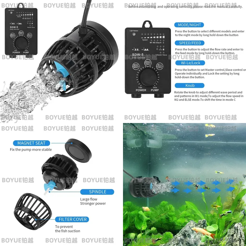 Powerhead Wave Maker - WLAN-Aquarium-Wellenerzeuger Geräuscharme Zirkulationspumpe für Riffaquarien Wasserflussregelung