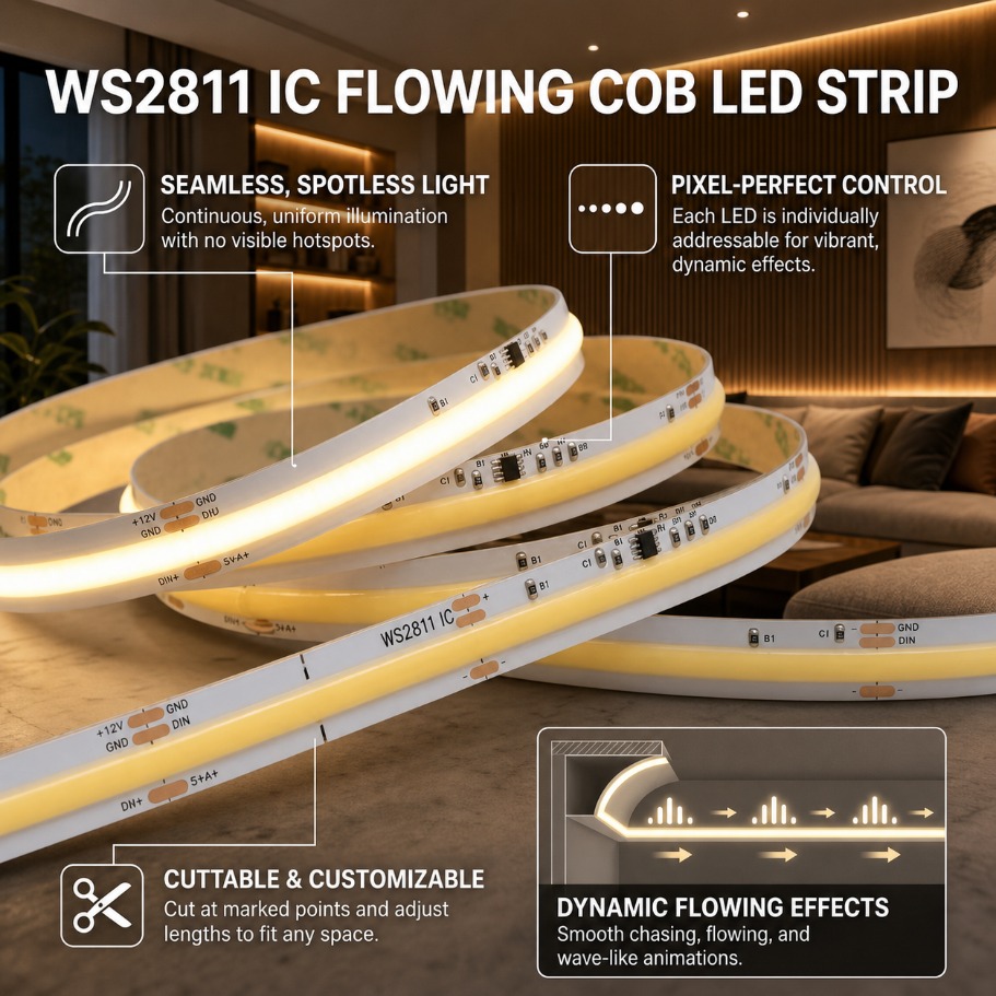 Actinic Blue Led - DC24V WS2811 Adressierbare COB LED-Streifen 360LEDs/m